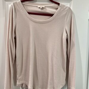 LOFT Cream Fitted Long Sleeve Blouse